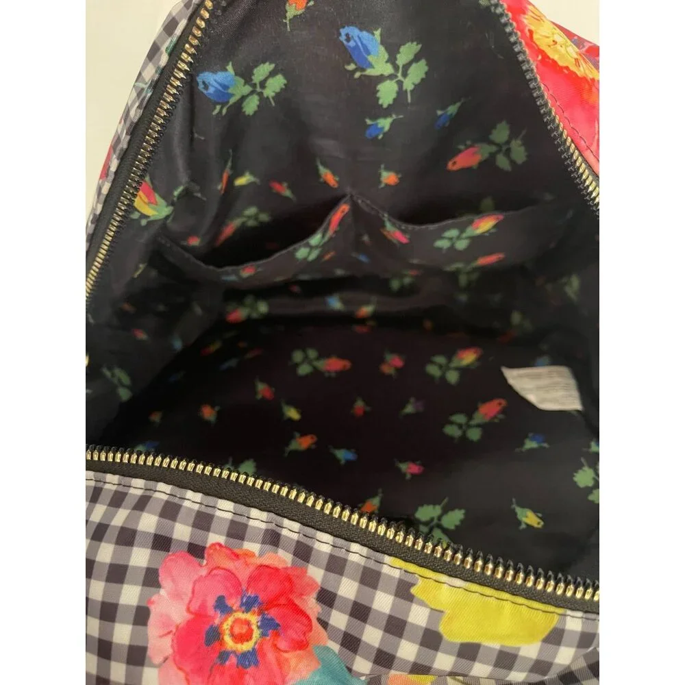 Betsey Johnson Black/White‎ Gingham w/Colorful Florals Multi Pocket Backpack